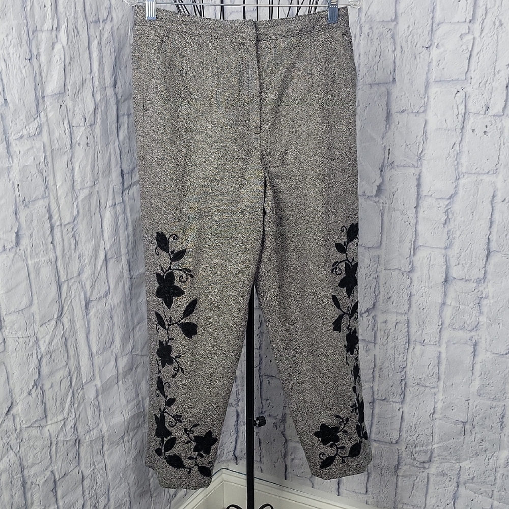 Talbots Women's Wool‎ Blend Ankle Pants with Black Floral Applique Size 10